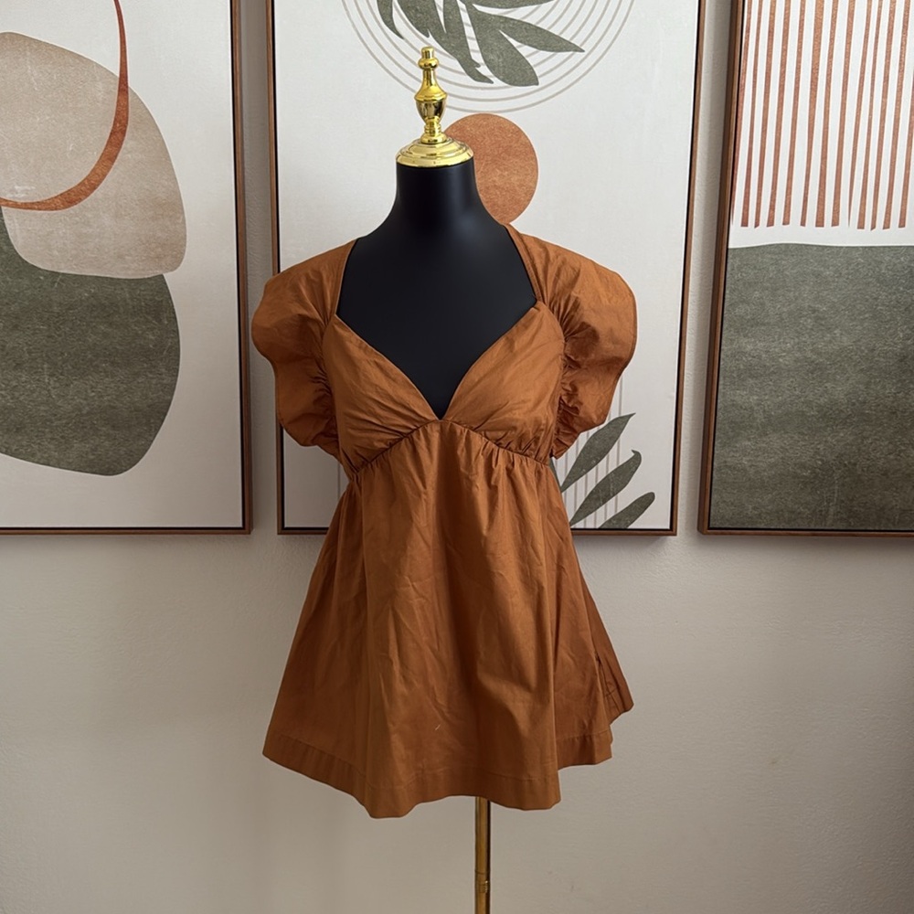 Papermoon Audrey Brown Tie Back Ruffle Dress